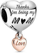 Thanks for Being My Mom Heart Charm with Rose Gold-Tone Love Heart Dangle
