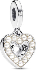 Silver Pearl Heart Dangle Charm – Forever & Always Love Pendant for Bracelets