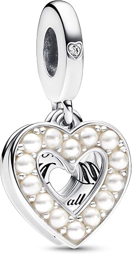 Silver Pearl Heart Dangle Charm – Forever & Always Love Pendant for Bracelets