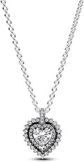 Sparkling Heart Halo Pendant Necklace Sterling Silver