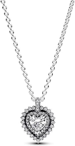 Sparkling Heart Halo Pendant Necklace Sterling Silver