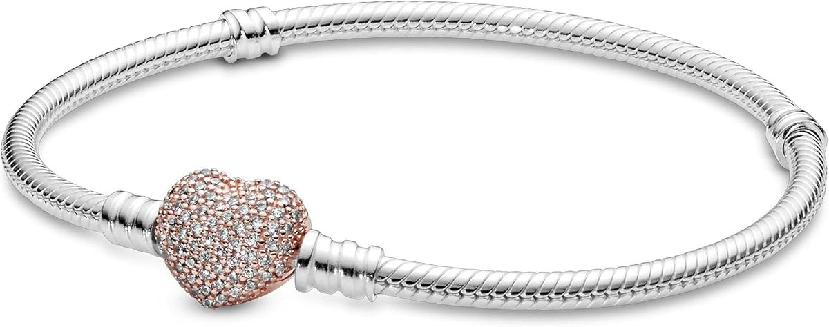 S925 Moments Pavé Heart Clasp Snake Chain Bracelet