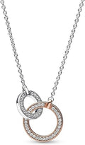 Signature Two Tone Intertwined Circles Necklace Sterling Silver 14k Rose Gold Plating