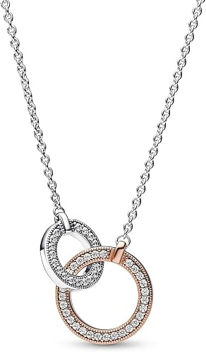 Signature Two Tone Intertwined Circles Necklace Sterling Silver 14k Rose Gold Plating