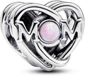MOM Heart Charm with Iridescent Pink Opal-Look Centre and Intertwined Heart Design