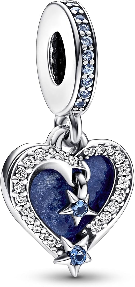 Midnight Blue Heart Dangle Charm & Sparkling Crystals and Star Accents
