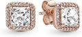Square Crystal Stud Earrings Rose Gold Sparkling Princess-Cut Halo