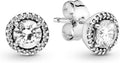 Round Halo Stud Earrings with Sparkling Clear Crystal Stones