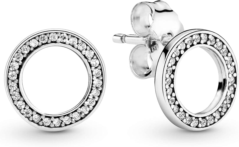 Crystal Open Circle Stud Earrings Minimalist Pavé Halo Round