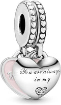 You Are Always in My Heart Double Heart Dangle Charm with Pink Enamel