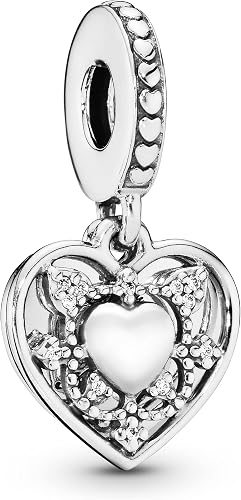 S925 Sparkling Double Heart Dangle Charm