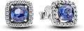 Sapphire Blue Cushion-Cut Crystal Halo Stud Earrings for Women