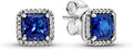 Sapphire Blue Square Crystal Halo Stud Earrings