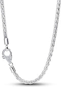 Pavé Clasp Foxtail Chain Charm Necklace Sterling Silver