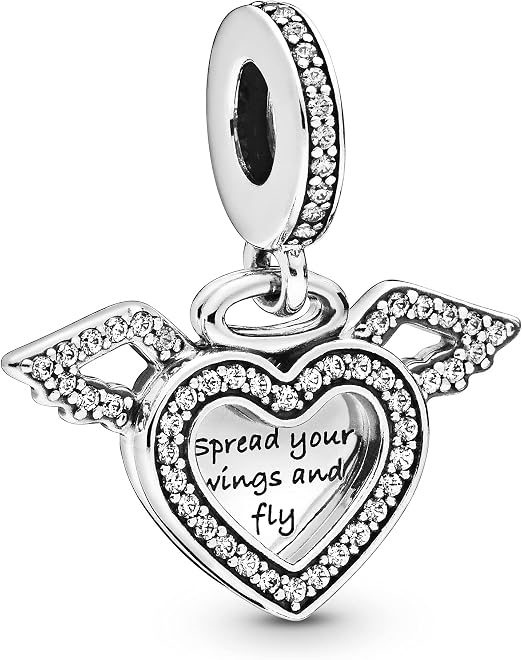 Silver Angel Wings Heart Dangle Charm
