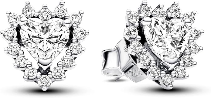 Elegant Silver Heart-Shaped Crystal Stud Earrings – Sparkling Halo Love Jewellery for Women