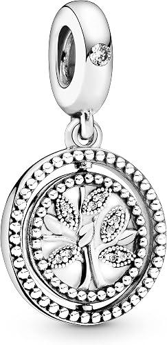 Tree of Life Round Dangle Charm with Crystal Accents