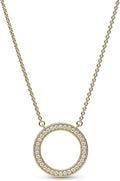 Signature Pavé & Hearts Circle Pendant Necklace 14k gold plating