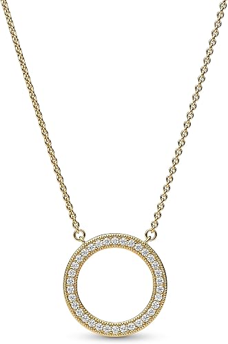 S925 Signature Pavé & Hearts Circle Pendant Necklace 14k Gold Plating