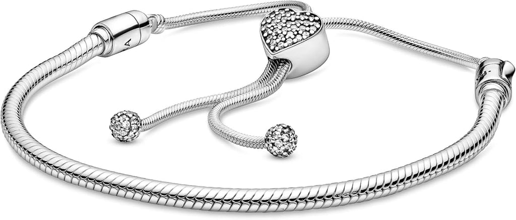 Pavé Heart Clasp Snake Chain Slider Bracelet