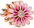 Rose Gold Pink Daisy Flower Charm with Sparkling Crystal Centre