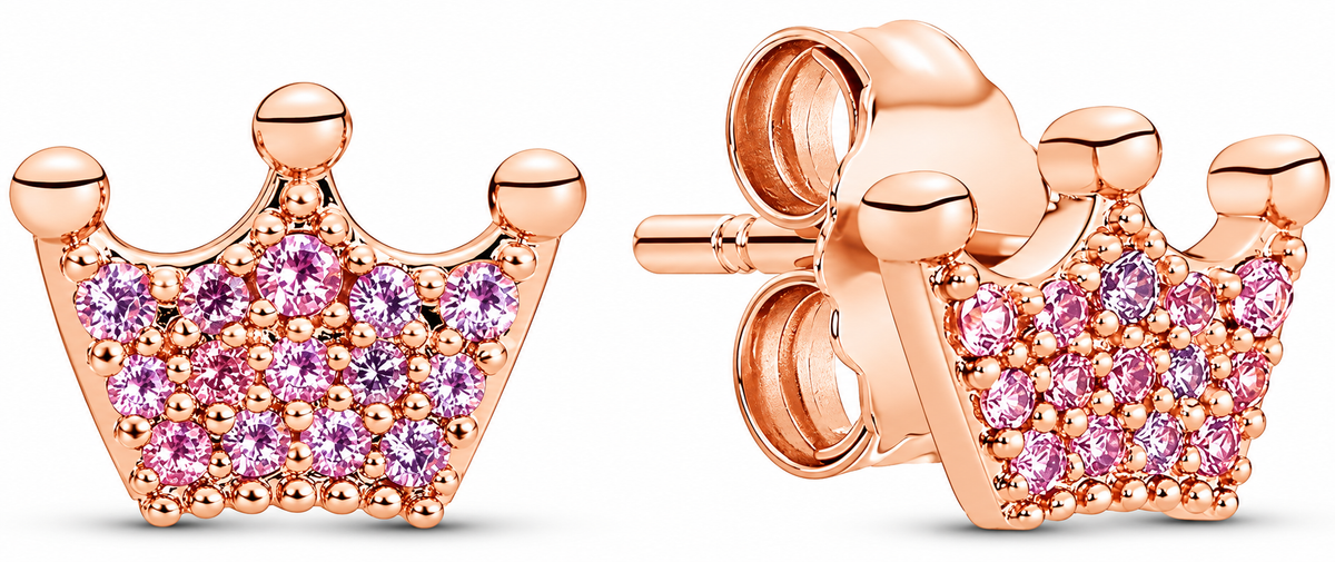 Crown 14k Rose Gold-Plated Stud Earrings with Orchid Pink Crystal