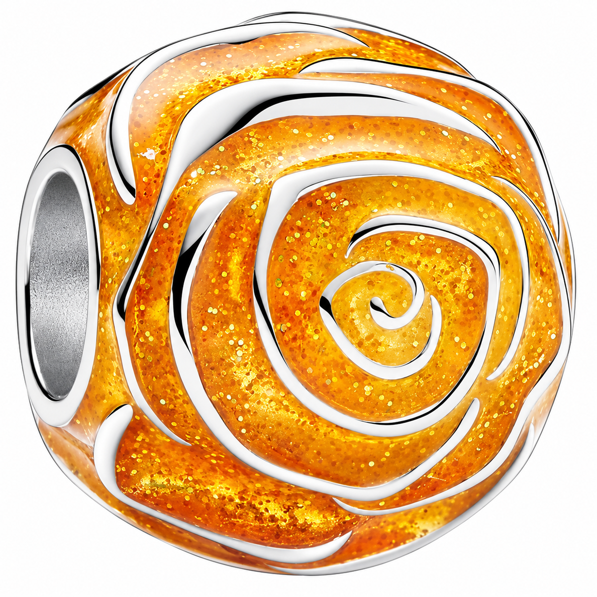 Golden Orange Glitter Rose Charm