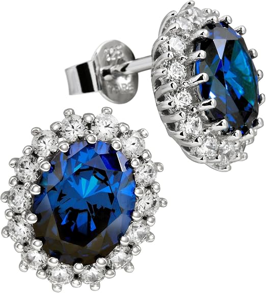 Elegant Silver Royal Blue Sapphire-Look Crystal Stud Earrings