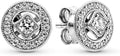 Double Halo Pavé Circle with Floating Solitaire Rose Gold Earrings