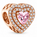 Sparkling Levelled Heart Charm 14K Rose Gold-Plated & Sterling Silver