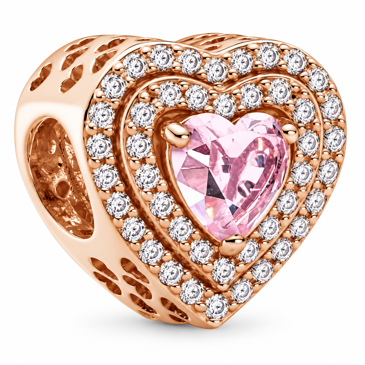 Sparkling Levelled Heart Charm 14K Rose Gold-Plated & Sterling Silver