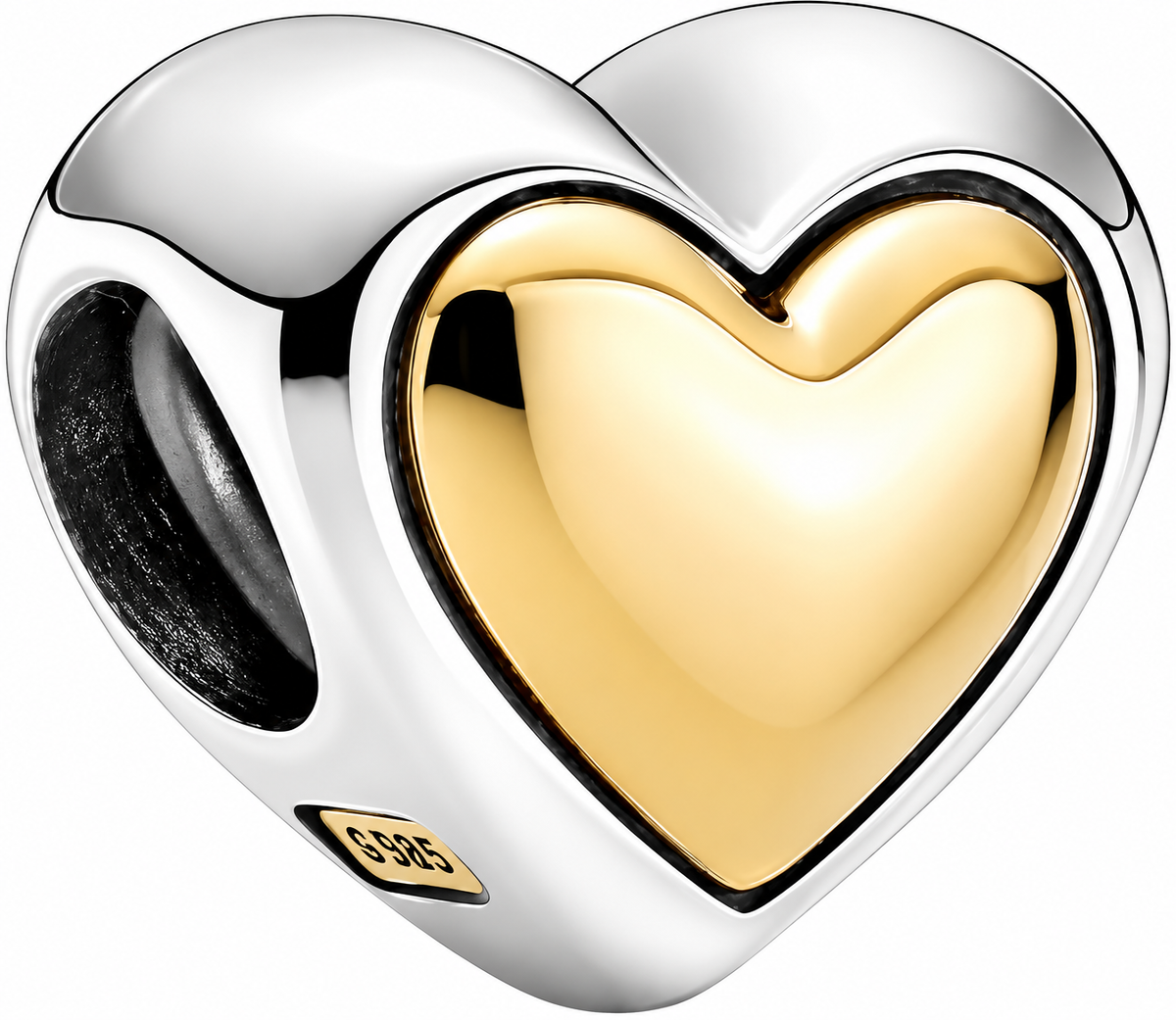 Domed Golden Heart Charm 14k Gold Sterling Silver