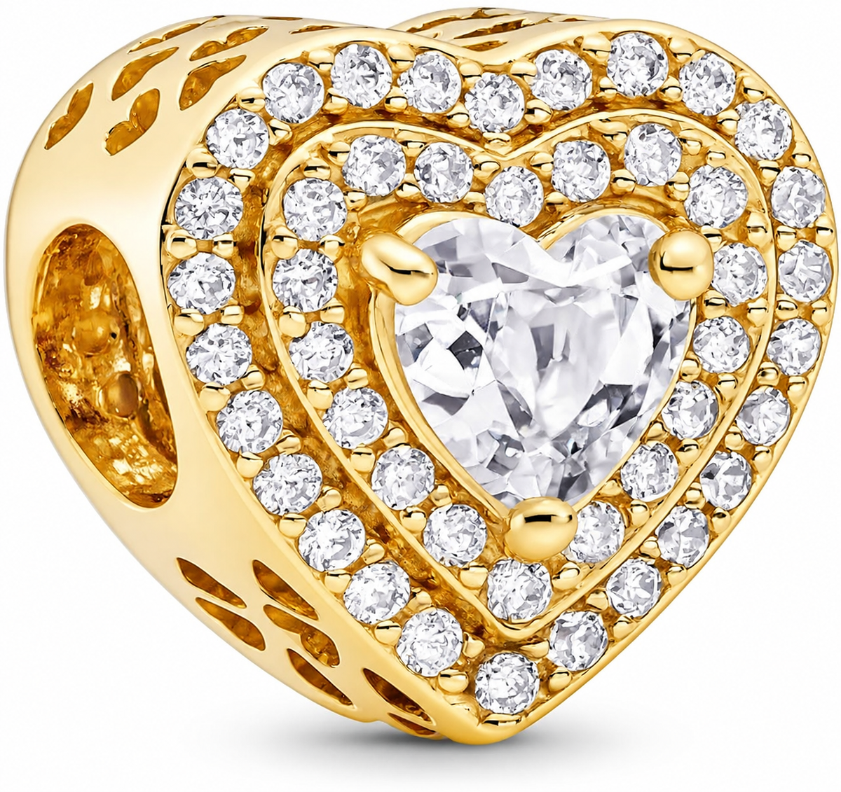 Gold Heart Charm with Clear Crystals – Elegant Love Bracelet Bead Gift for Her