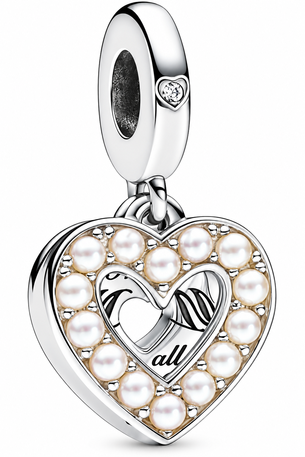 Pearl Heart Dangle Charm – Elegant Love Bead for Bracelets, Romantic Gift for Her