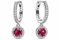 Red Round Sparkling Hoop Earrings Sterling silver