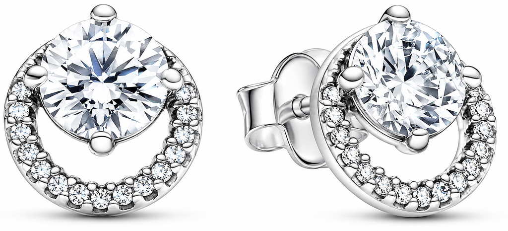 Sparkling Round Halo Stud Earrings Sterling silver