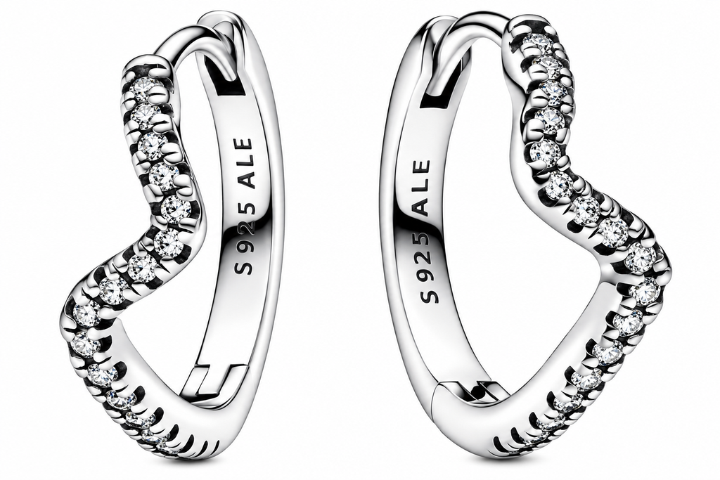 Sparkling Wave Hoop Earrings Sterling silver