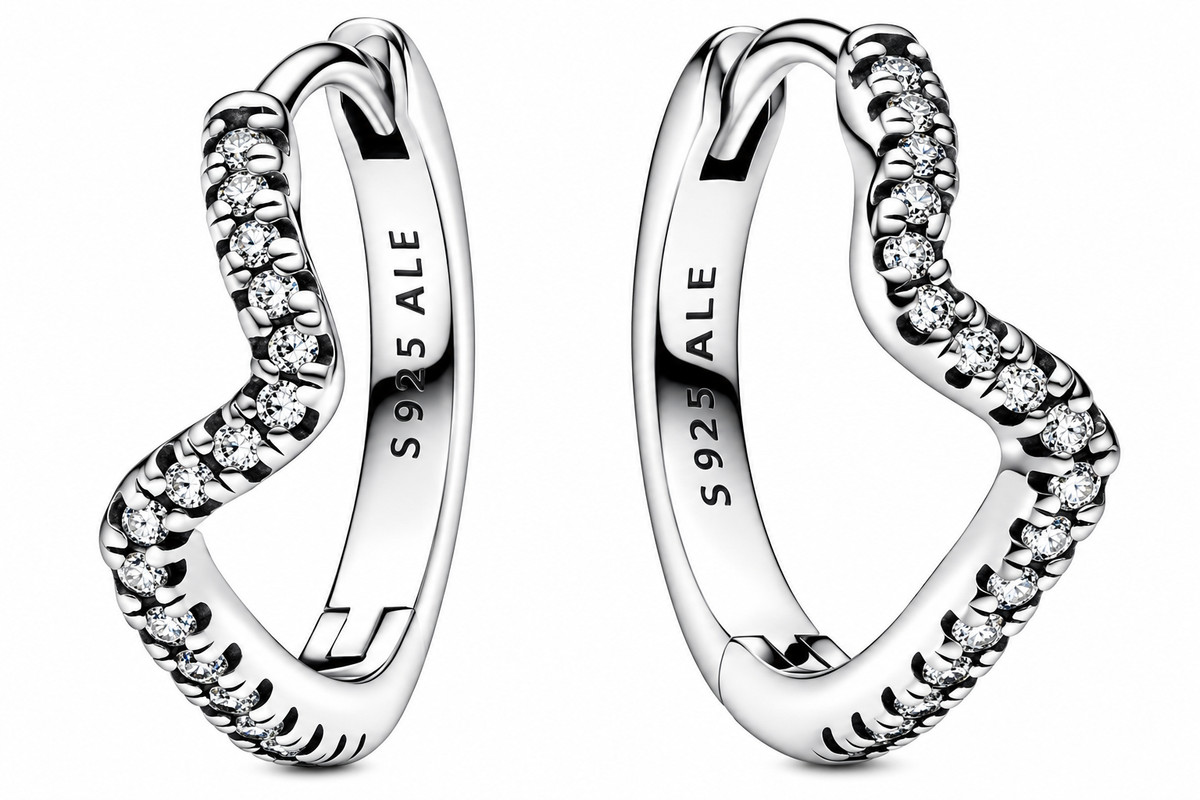 Sparkling Wave Hoop Earrings Sterling silver