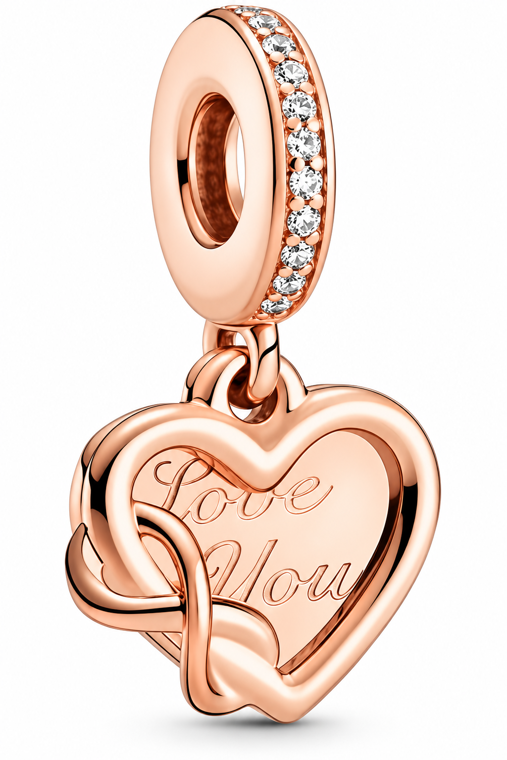 Love You Infinity Heart Dangle Charm 14k Rose Gold Plating