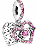 Pink Mum Heart Dangle Charm –Sparkling Love Bracelet Bead