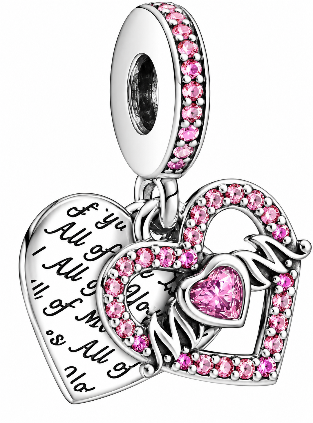 Pink Mum Heart Dangle Charm –Sparkling Love Bracelet Bead