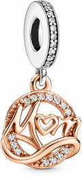 Rose Gold Mom Heart Dangle Charm with Sparkling Crystals