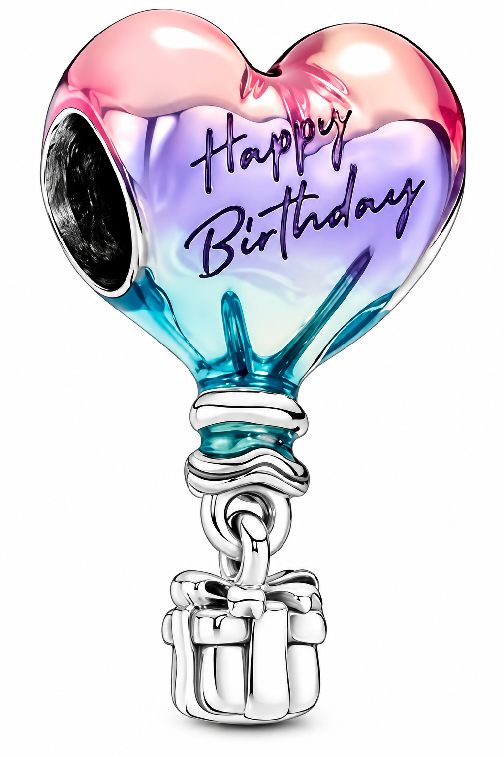Happy Birthday Heart Balloon Charm Pink Purple