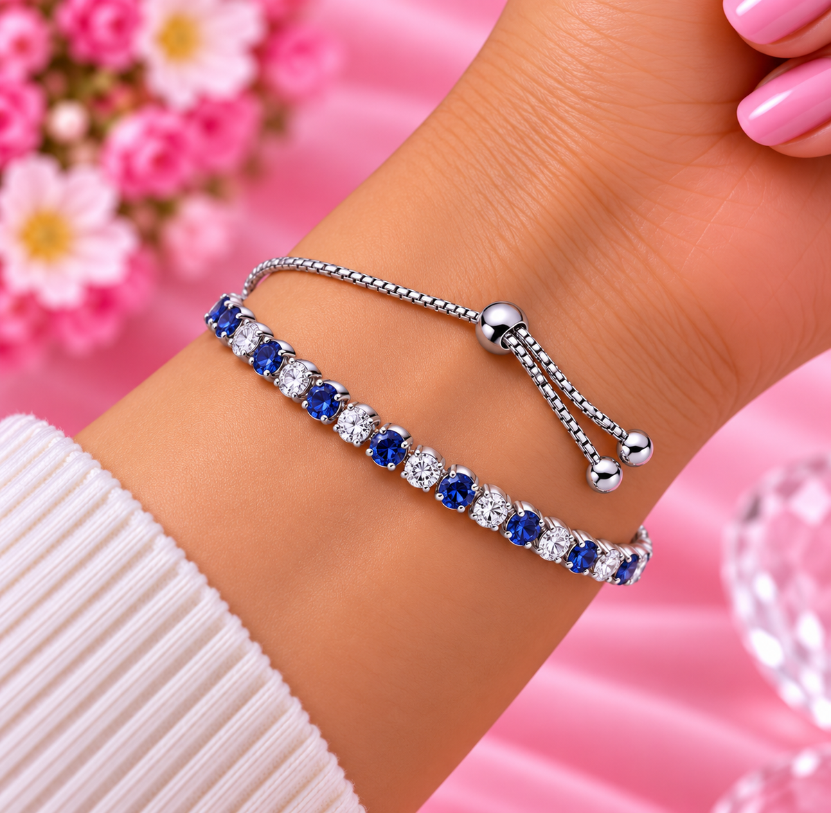 S925 Blue & Clear Sparkle Slider Bracelet Sterling silver