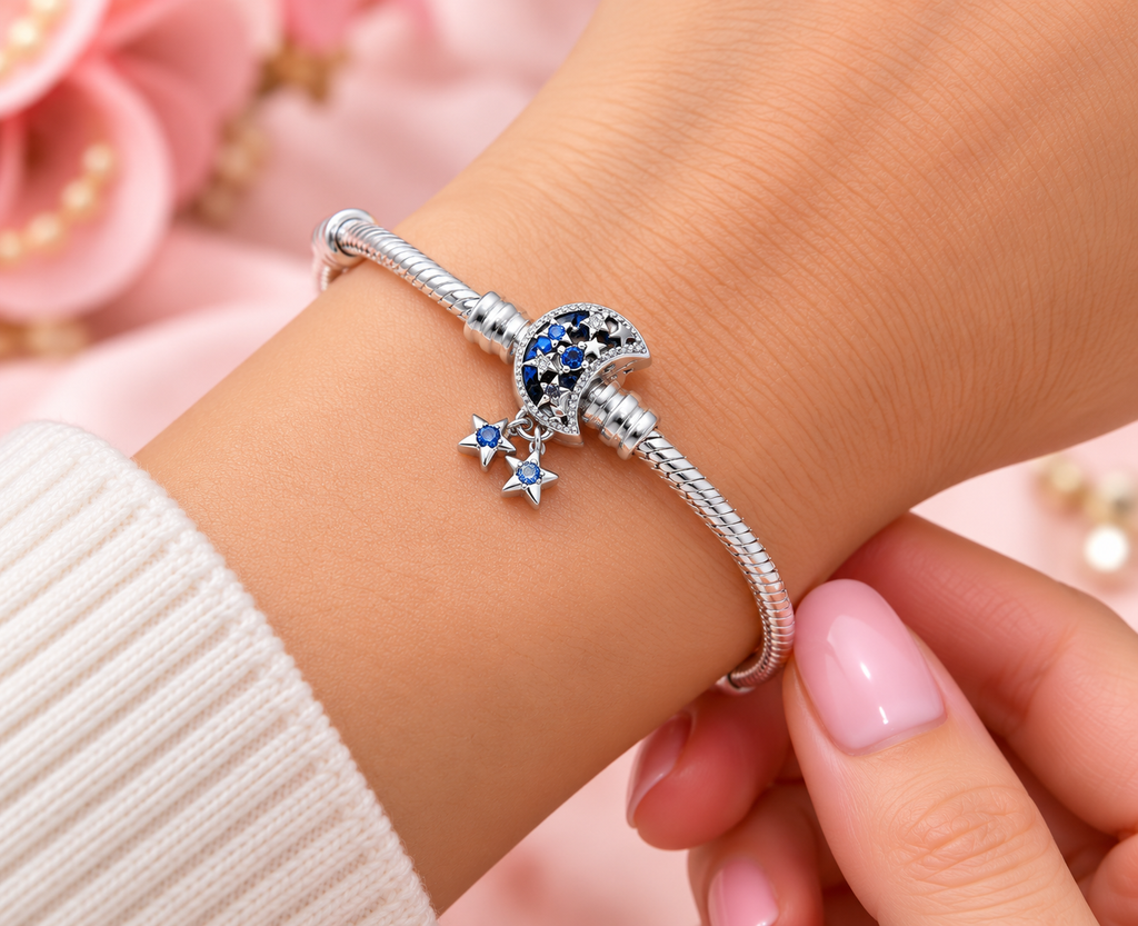 S925 Sparkling Moon Clasp Snake Chain Bracelet Sterling silver