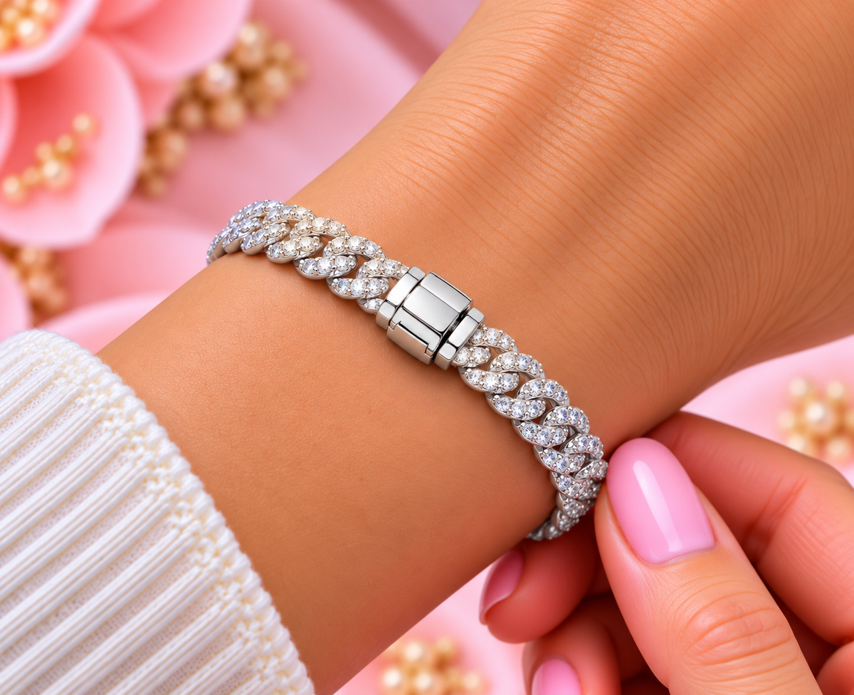 S925 Pavé Cuban Chain Bracelet Sterling silver