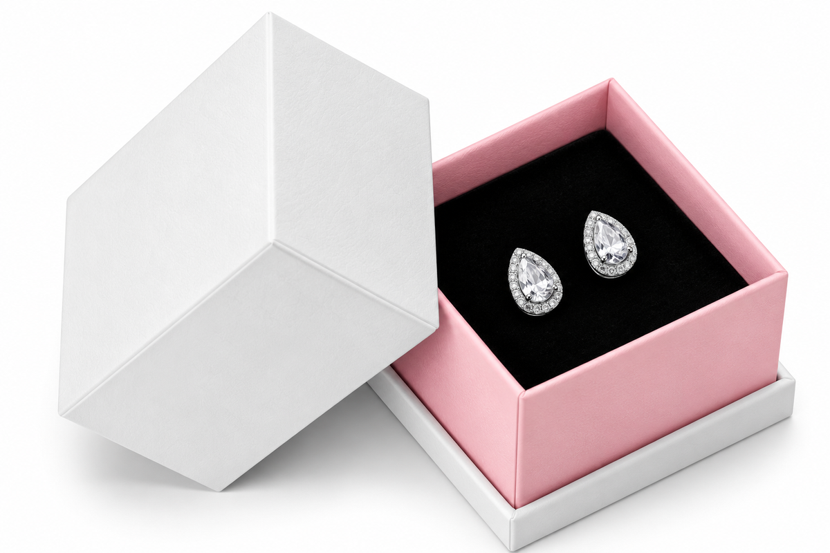 Silver Teardrop Crystal Stud Earrings