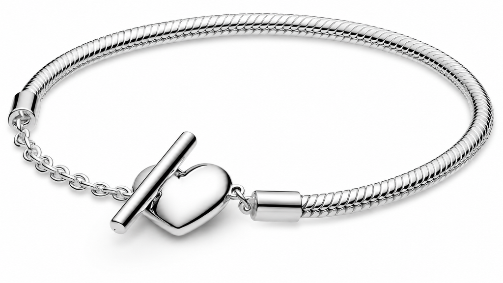 Heart T-Bar Snake Chain Bracelet Sterling silver