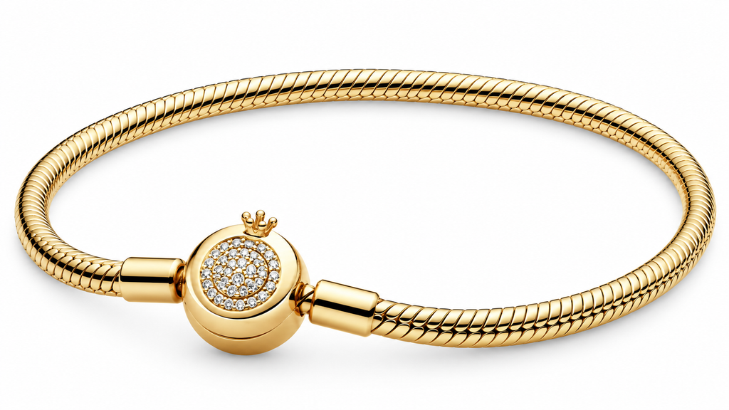 S925 Moments Sparkling Crown O Snake Chain Bracelet 14k gold plating