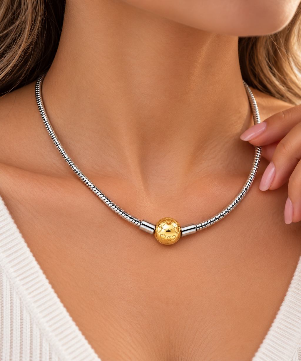 S925 Snake Chain Necklace With Gold Clasp